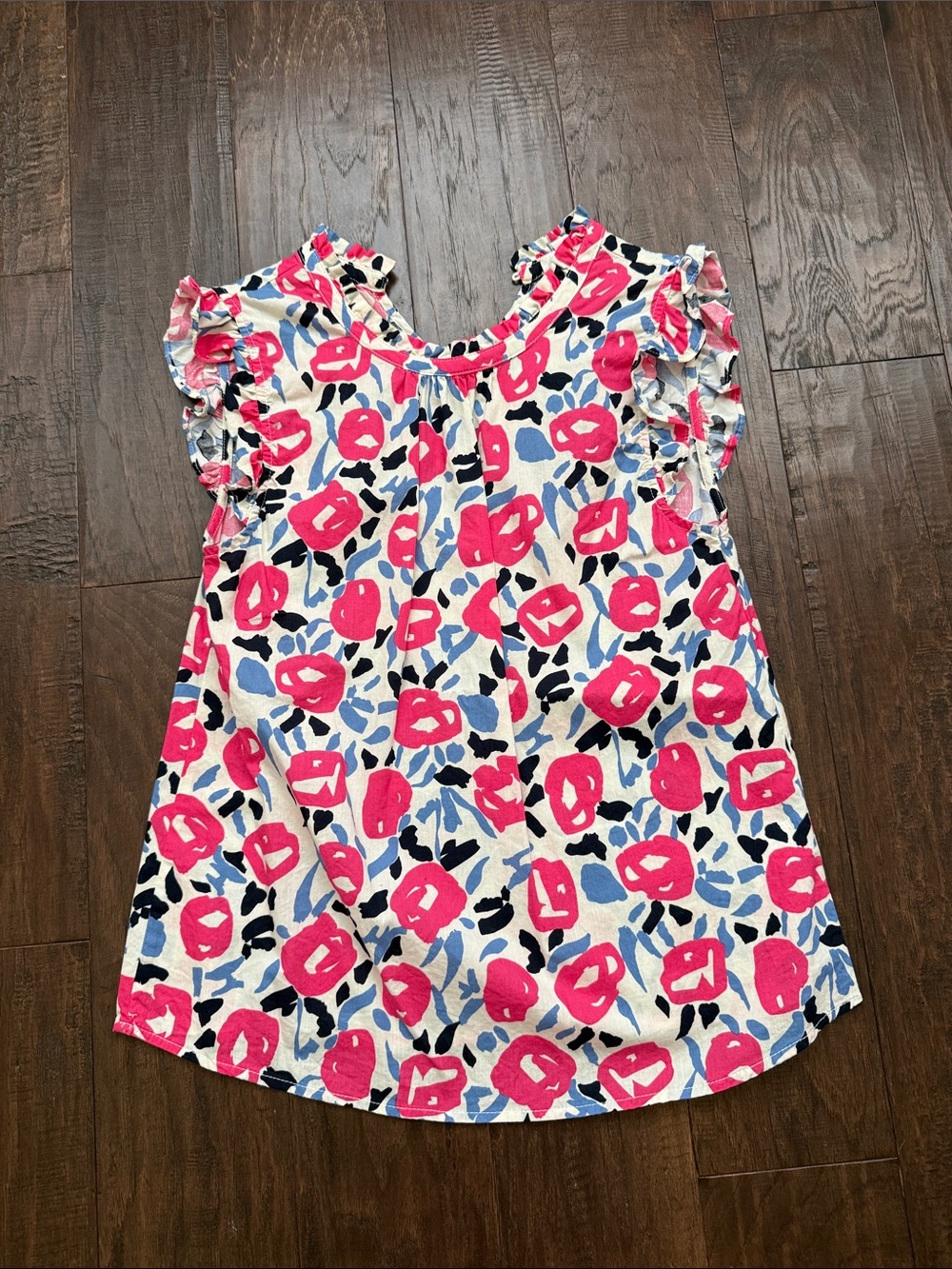 THML Pink Blue Black Floral Ruffle Top